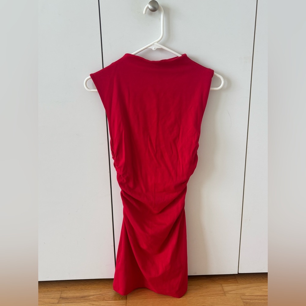 Red high neck dress